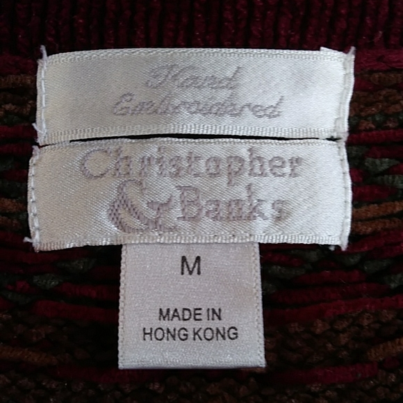 Vintage Christopher & Banks Hand Embroidered Stripe Sweater MEDIUM Brown Red - Picture 2 of 16